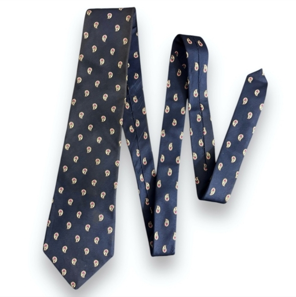 CHRISTIAN DIOR 100% Silk Tie Navy with Yellow & Red Paisley VINTAGE - Picture 2 of 5